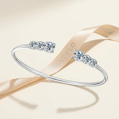Moissanite Three Stone Bangle Bracelet 2.1ct – 925 Sterling Silver – The Kensington Bangle | Macklo London