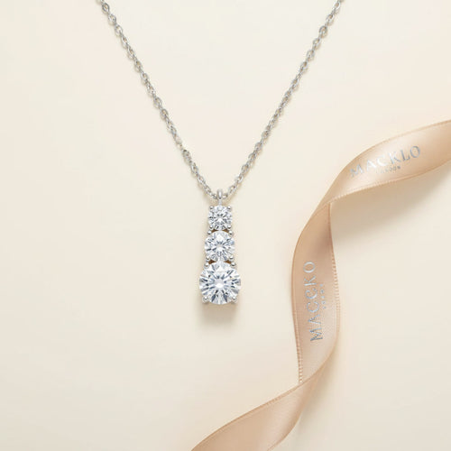 Moissanite 3 Stone Pendant Necklace 1.8ct – 925 Sterling Silver – The Kensington Trio | Macklo London