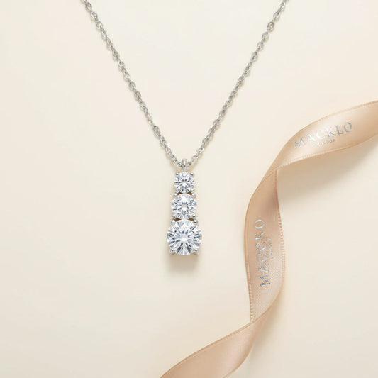 Moissanite 3 Stone Pendant Necklace 1.8ct – 925 Sterling Silver – The Kensington Trio | Macklo London