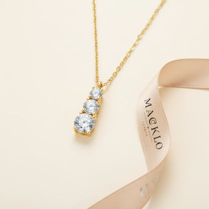 Moissanite 3 Stone Pendant Necklace 1.8ct – 925 Sterling Silver – The Kensington Trio | Macklo London