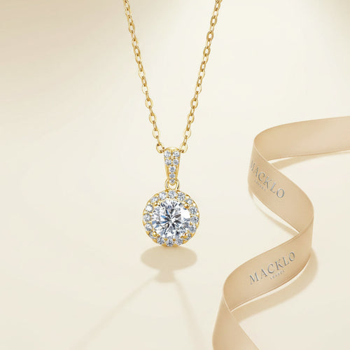 Moissanite Halo Pendant Necklace 1ct – 925 Sterling Silver – The Kensington Halo | Macklo London