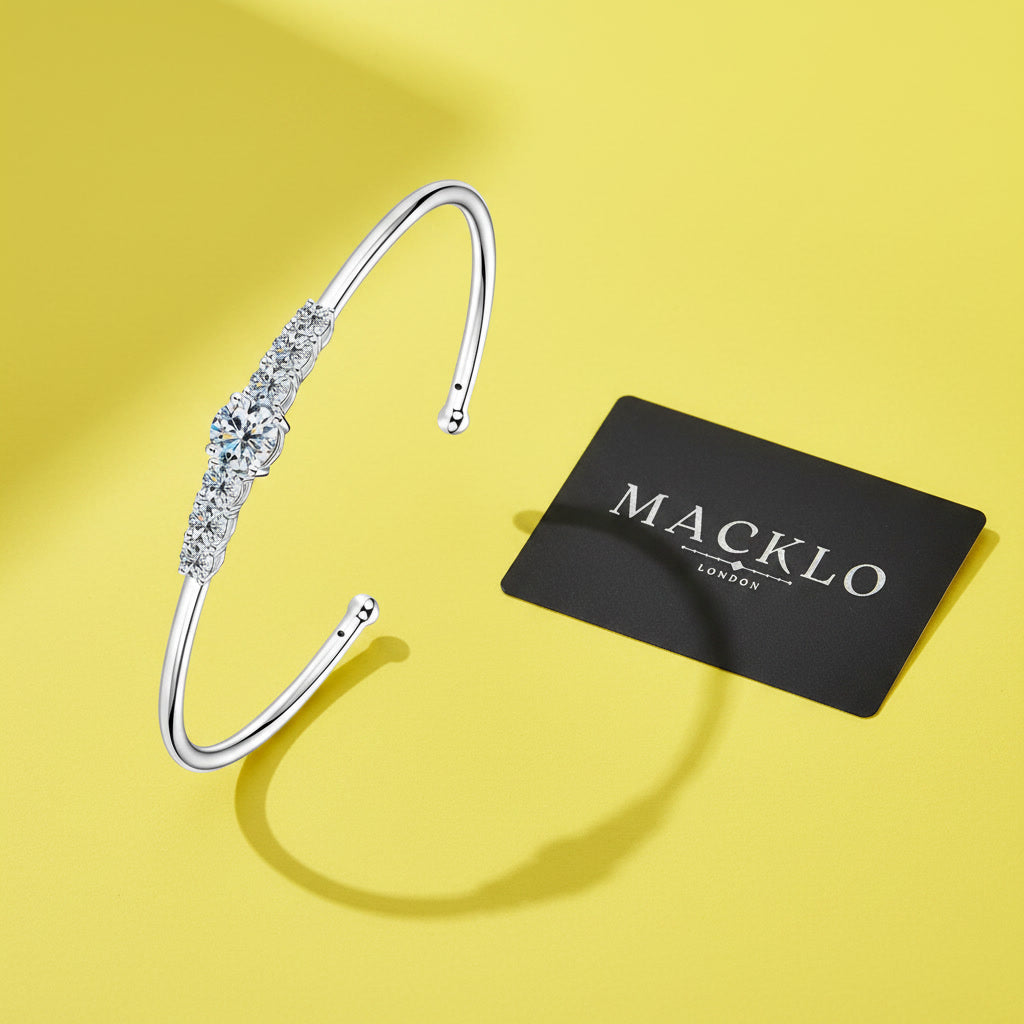 Moissanite Cuff Bracelet 3ct Sparkling – 925 Sterling Silver – The Mayfair Cuff | Macklo London