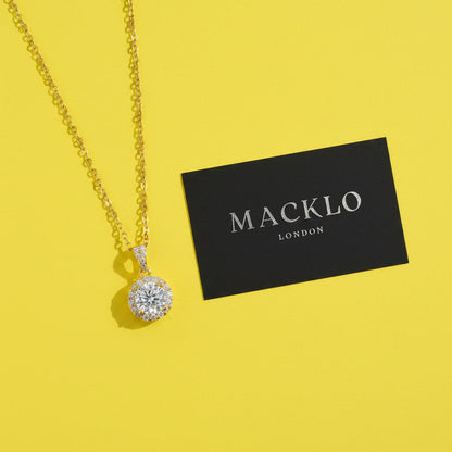 Moissanite Halo Pendant Necklace 1ct – 925 Sterling Silver – The Kensington Halo | Macklo London