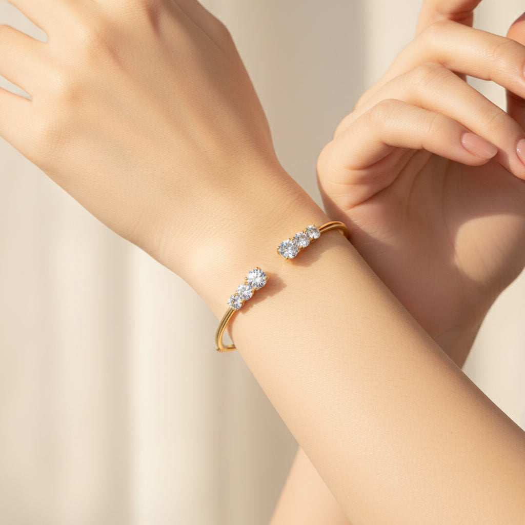 Moissanite Three Stone Bangle Bracelet 2.1ct – 925 Sterling Silver – The Kensington Bangle | Macklo London