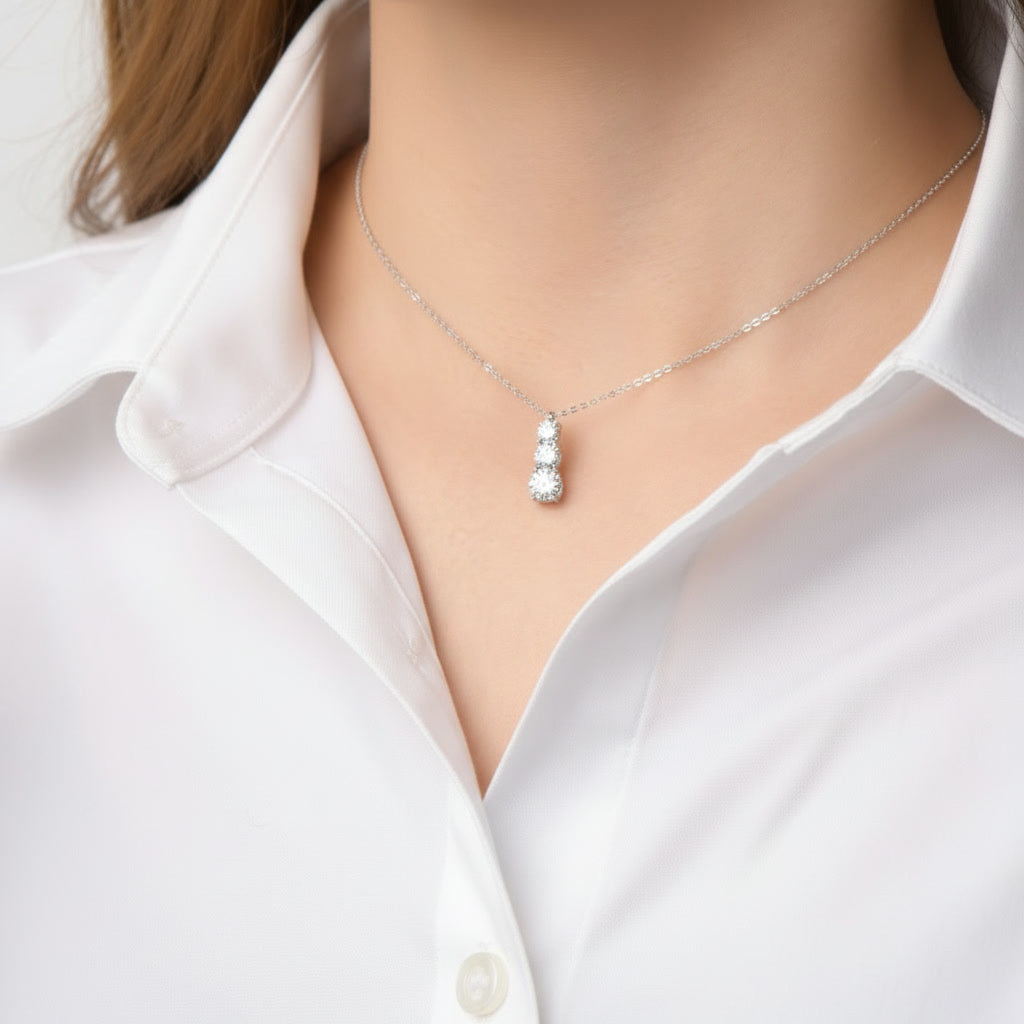 Moissanite 3 Stone Pendant Necklace 1.8ct – 925 Sterling Silver – The Kensington Trio | Macklo London