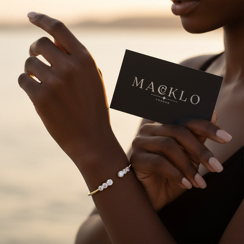 Moissanite Three Stone Bangle Bracelet 2.1ct – 925 Sterling Silver – The Kensington Bangle | Macklo London