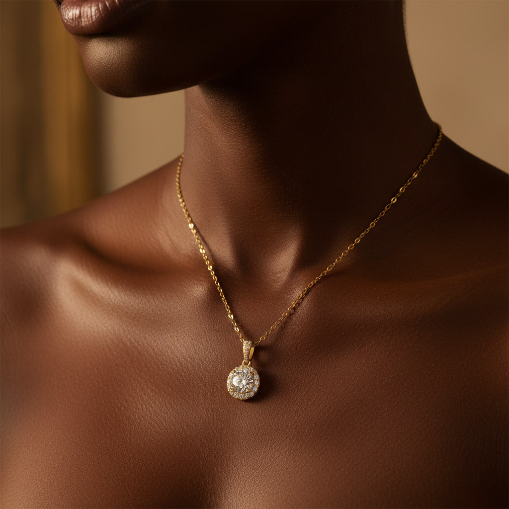 Moissanite Halo Pendant Necklace 1ct – 925 Sterling Silver – The Kensington Halo | Macklo London