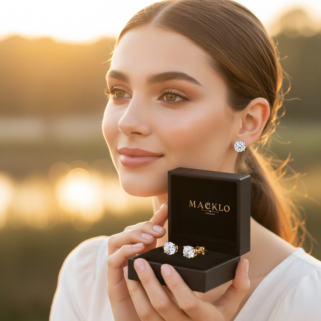 Moissanite Stud Earrings – 0.3ct to 2ct D Color VVS1, 925 Sterling Silver – The Mayfair Studs | Macklo London