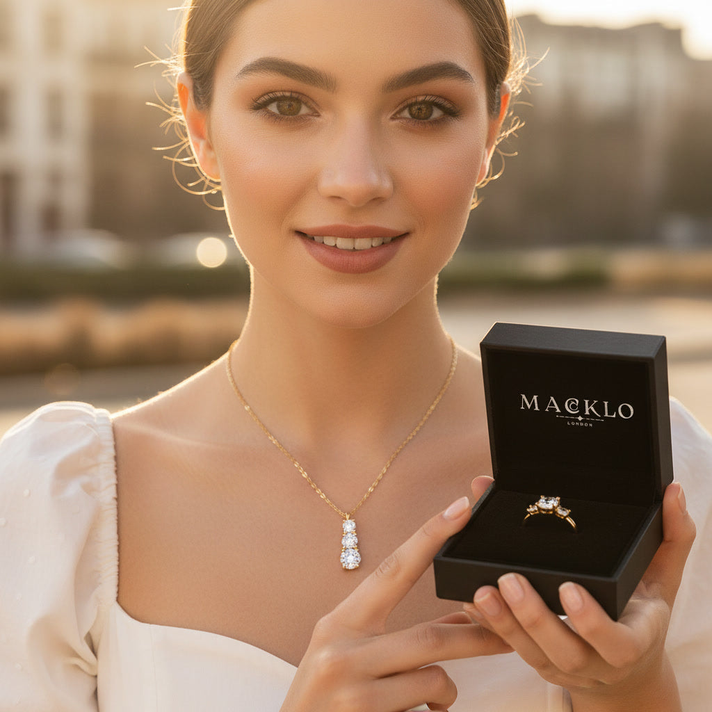 Moissanite 3 Stone Pendant Necklace 1.8ct – 925 Sterling Silver – The Kensington Trio | Macklo London
