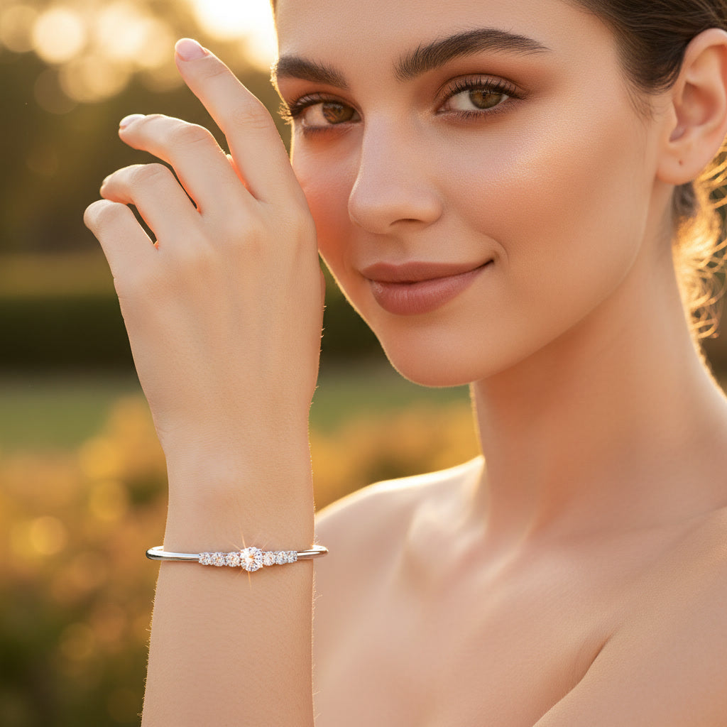 Moissanite Cuff Bracelet 3ct Sparkling – 925 Sterling Silver – The Mayfair Cuff | Macklo London