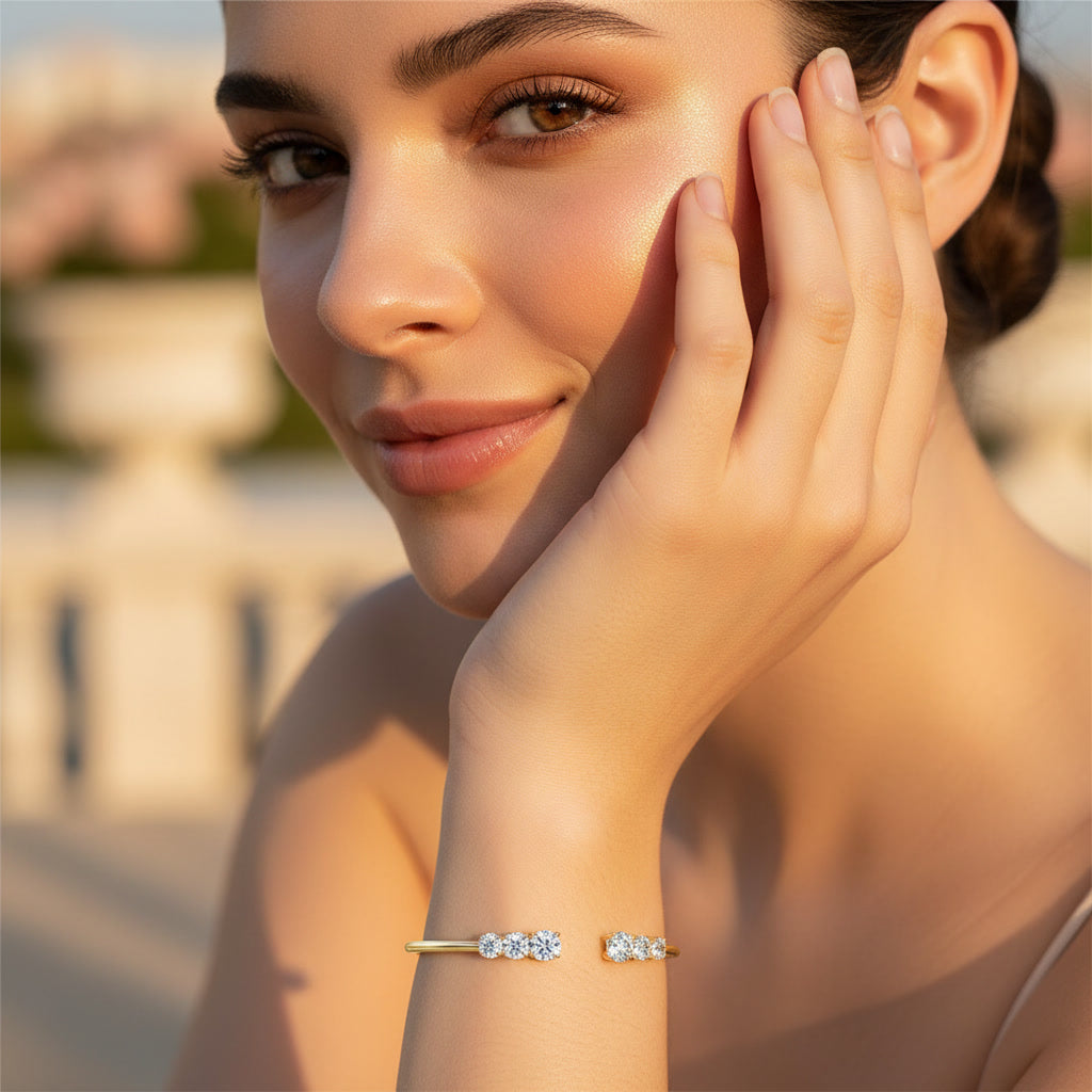 Moissanite Three Stone Bangle Bracelet 2.1ct – 925 Sterling Silver – The Kensington Bangle | Macklo London