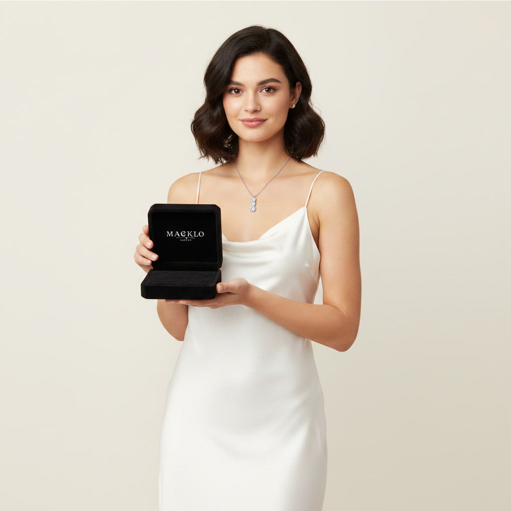 Moissanite 3 Stone Pendant Necklace 1.8ct – 925 Sterling Silver – The Kensington Trio | Macklo London