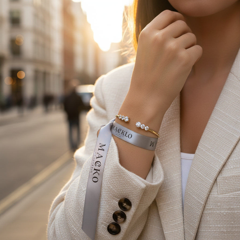 Moissanite Three Stone Bangle Bracelet 2.1ct – 925 Sterling Silver – The Kensington Bangle | Macklo London