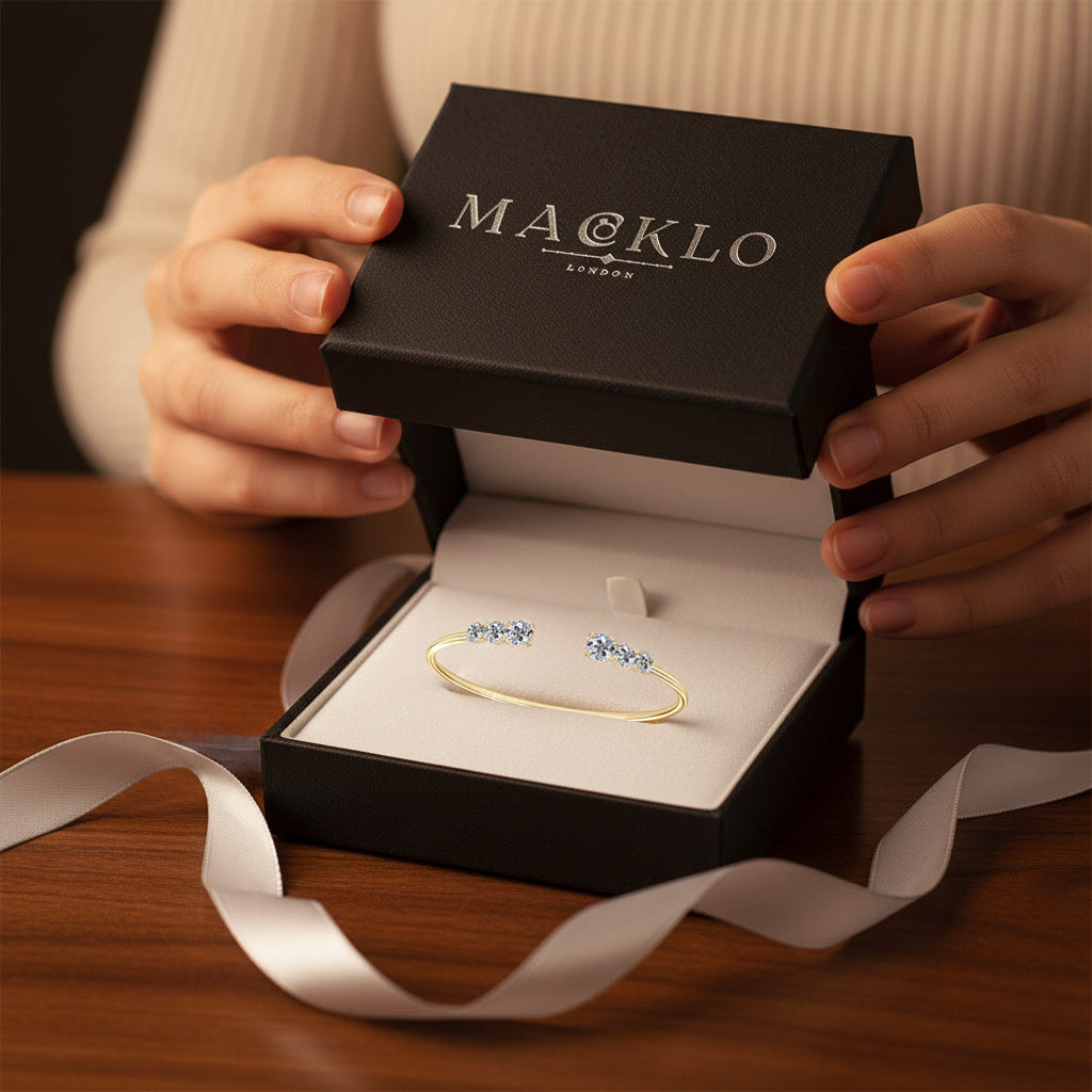 Moissanite Three Stone Bangle Bracelet 2.1ct – 925 Sterling Silver – The Kensington Bangle | Macklo London