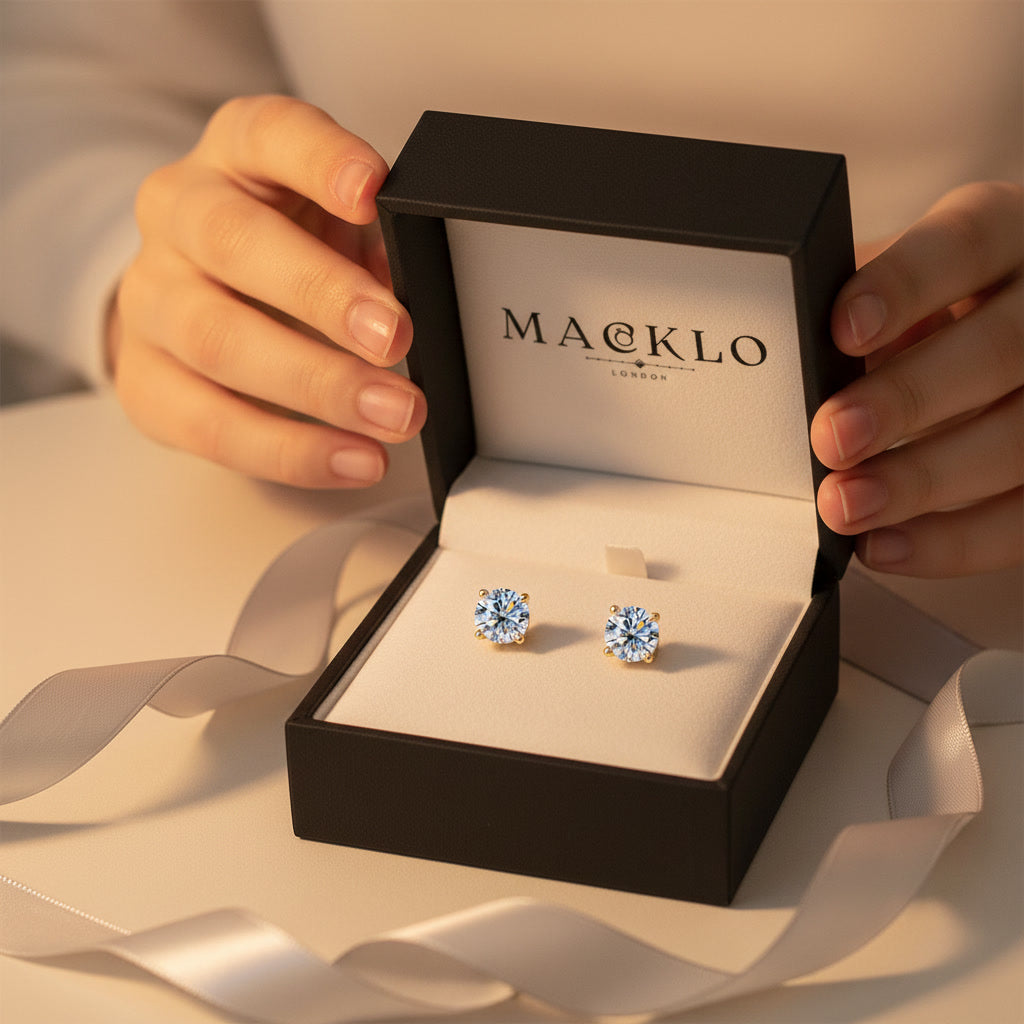 Moissanite Stud Earrings – 0.3ct to 2ct D Color VVS1, 925 Sterling Silver – The Mayfair Studs | Macklo London