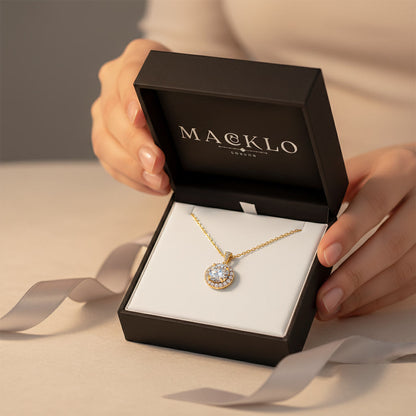 Moissanite Halo Pendant Necklace 1ct – 925 Sterling Silver – The Kensington Halo | Macklo London