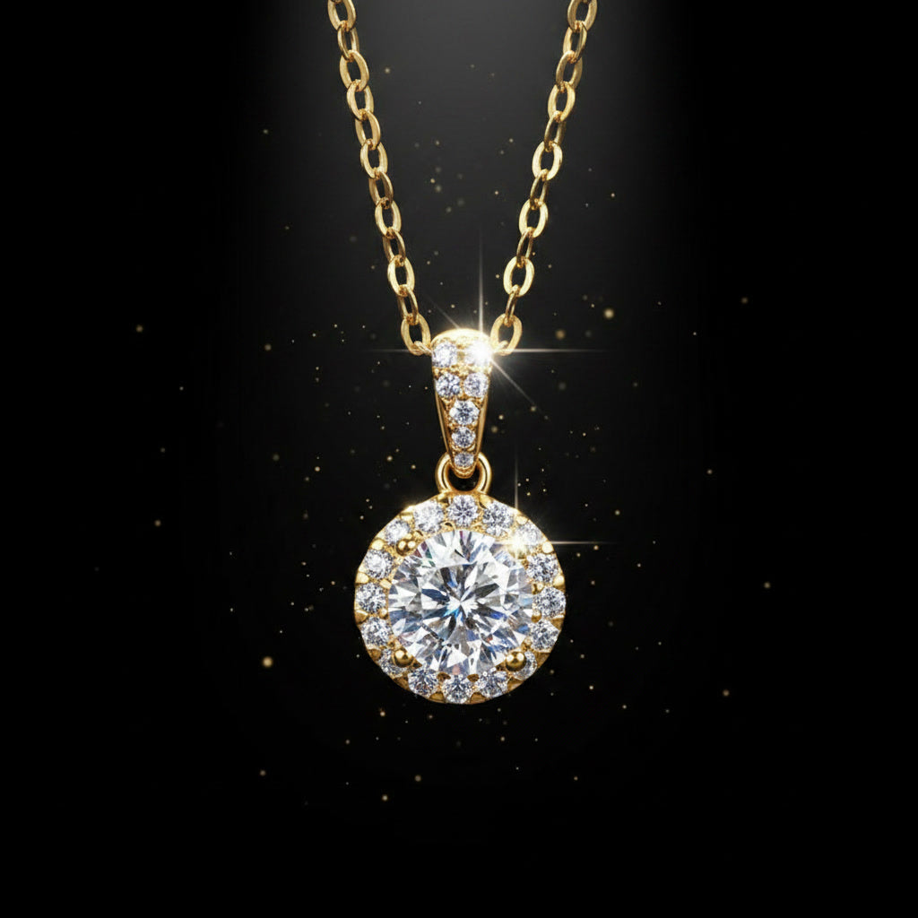 Moissanite Halo Pendant Necklace 1ct – 925 Sterling Silver – The Kensington Halo | Macklo London