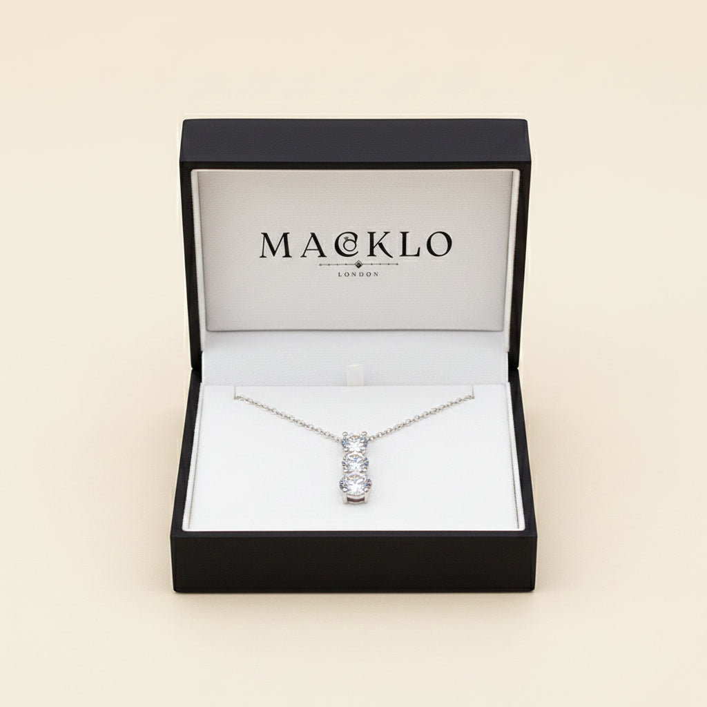 Moissanite 3 Stone Pendant Necklace 1.8ct – 925 Sterling Silver – The Kensington Trio | Macklo London