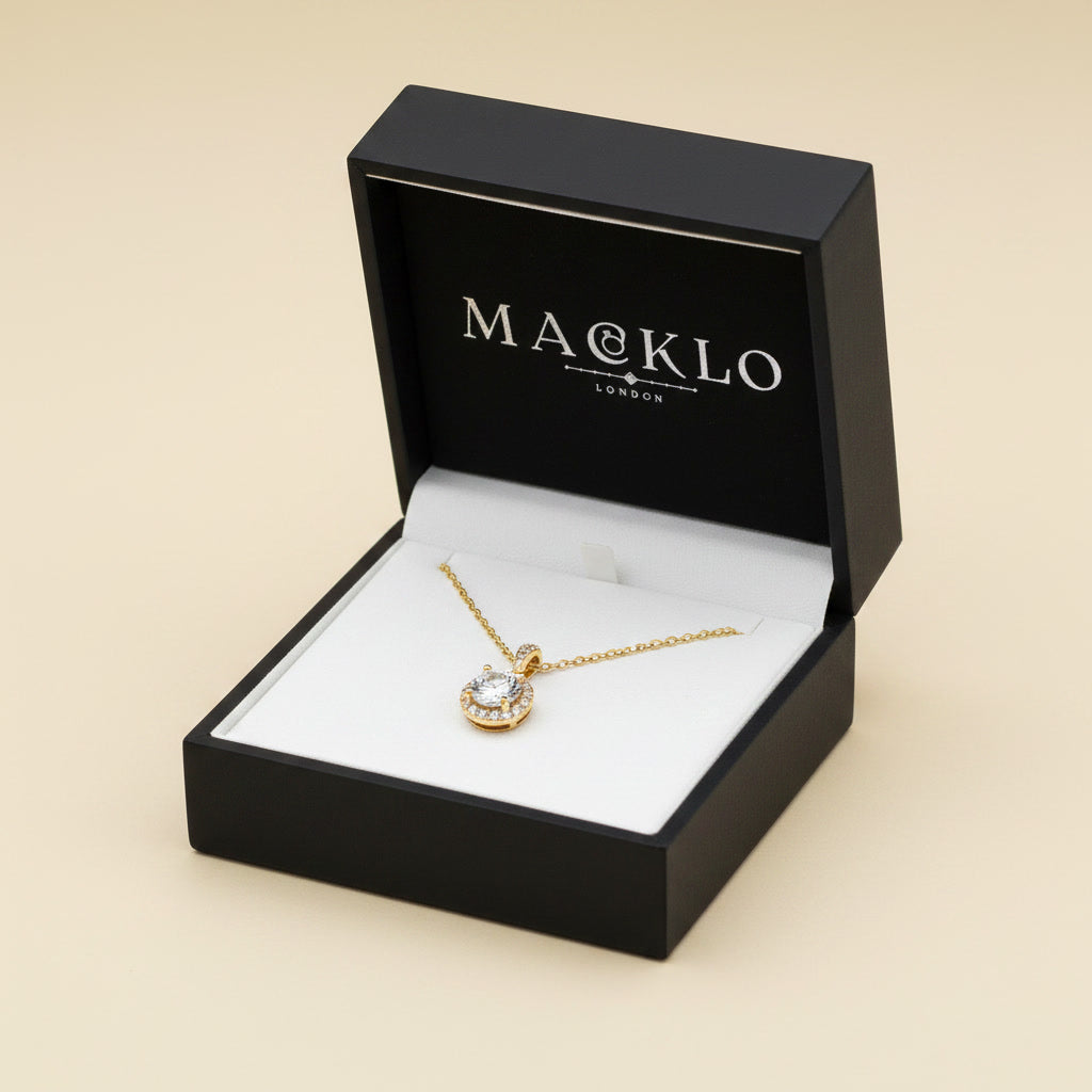Moissanite Halo Pendant Necklace 1ct – 925 Sterling Silver – The Kensington Halo | Macklo London