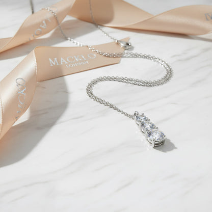Moissanite 3 Stone Pendant Necklace 1.8ct – 925 Sterling Silver – The Kensington Trio | Macklo London