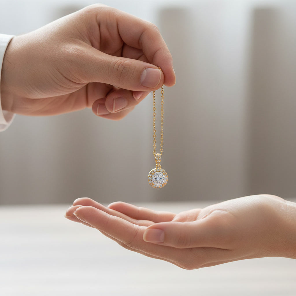 Moissanite Halo Pendant Necklace 1ct – 925 Sterling Silver – The Kensington Halo | Macklo London