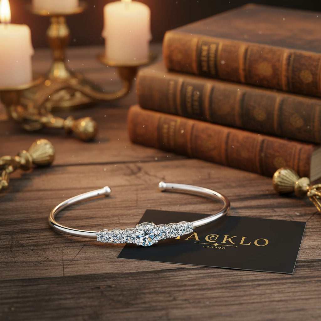 Moissanite Cuff Bracelet 3ct Sparkling – 925 Sterling Silver – The Mayfair Cuff | Macklo London