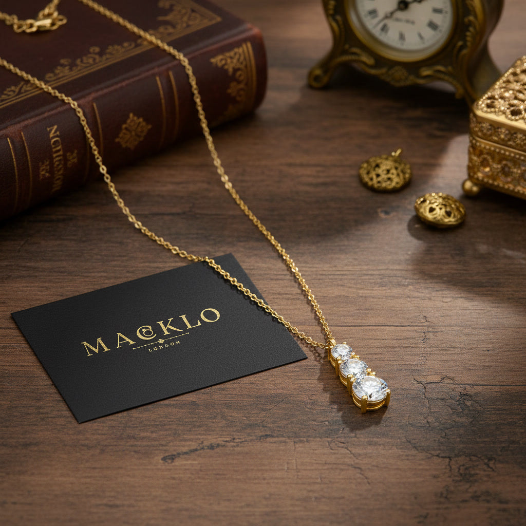 Moissanite 3 Stone Pendant Necklace 1.8ct – 925 Sterling Silver – The Kensington Trio | Macklo London
