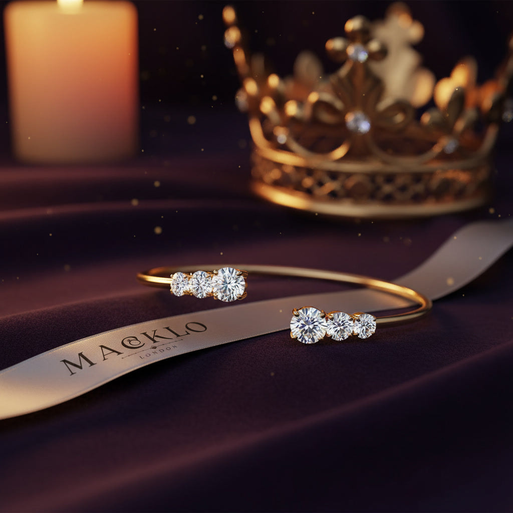 Moissanite Three Stone Bangle Bracelet 2.1ct – 925 Sterling Silver – The Kensington Bangle | Macklo London