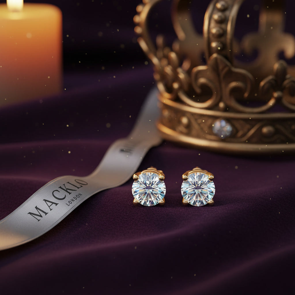Moissanite Stud Earrings – 0.3ct to 2ct D Color VVS1, 925 Sterling Silver – The Mayfair Studs | Macklo London