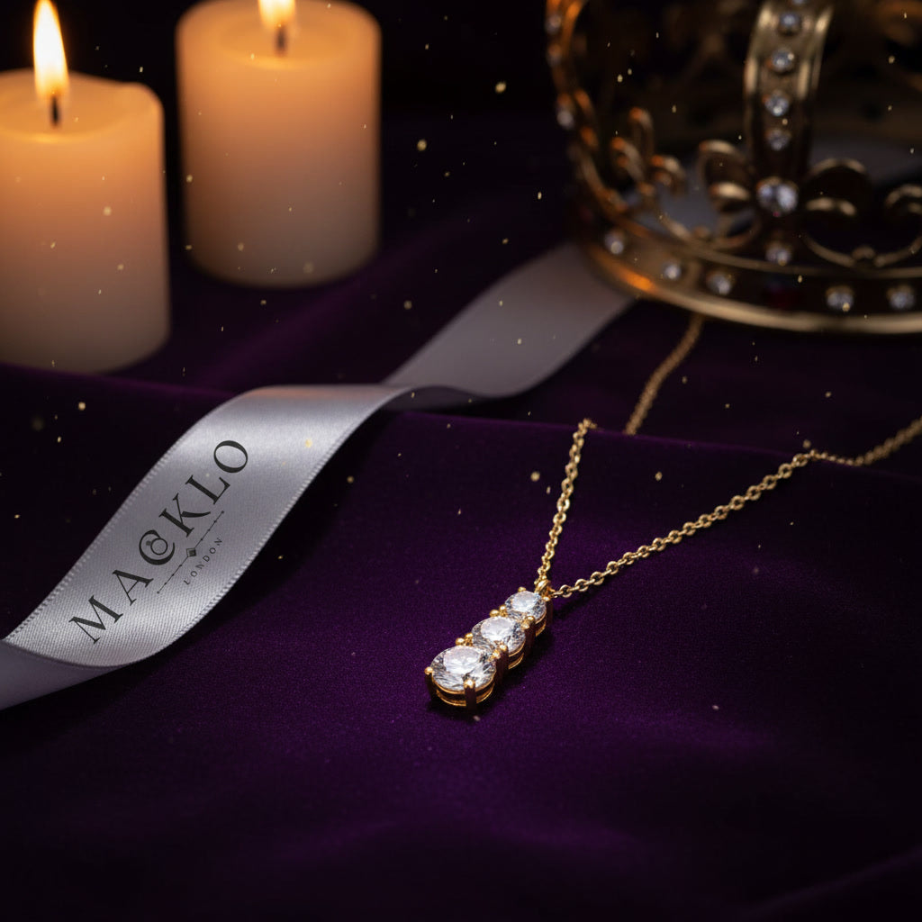 Moissanite 3 Stone Pendant Necklace 1.8ct – 925 Sterling Silver – The Kensington Trio | Macklo London
