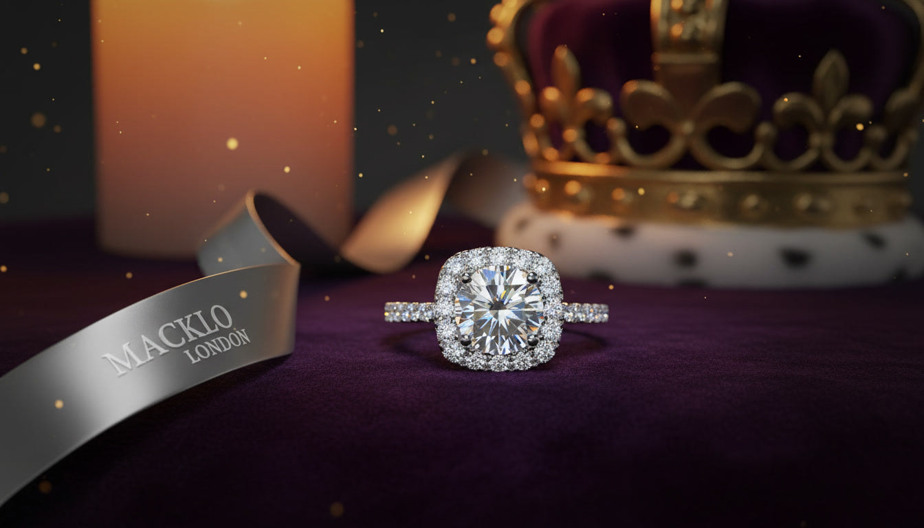 Moissanite Square Halo Ring 2ct 8mm D Color VVS1 – 925 Sterling Silver – The Belgravia Square | Macklo London