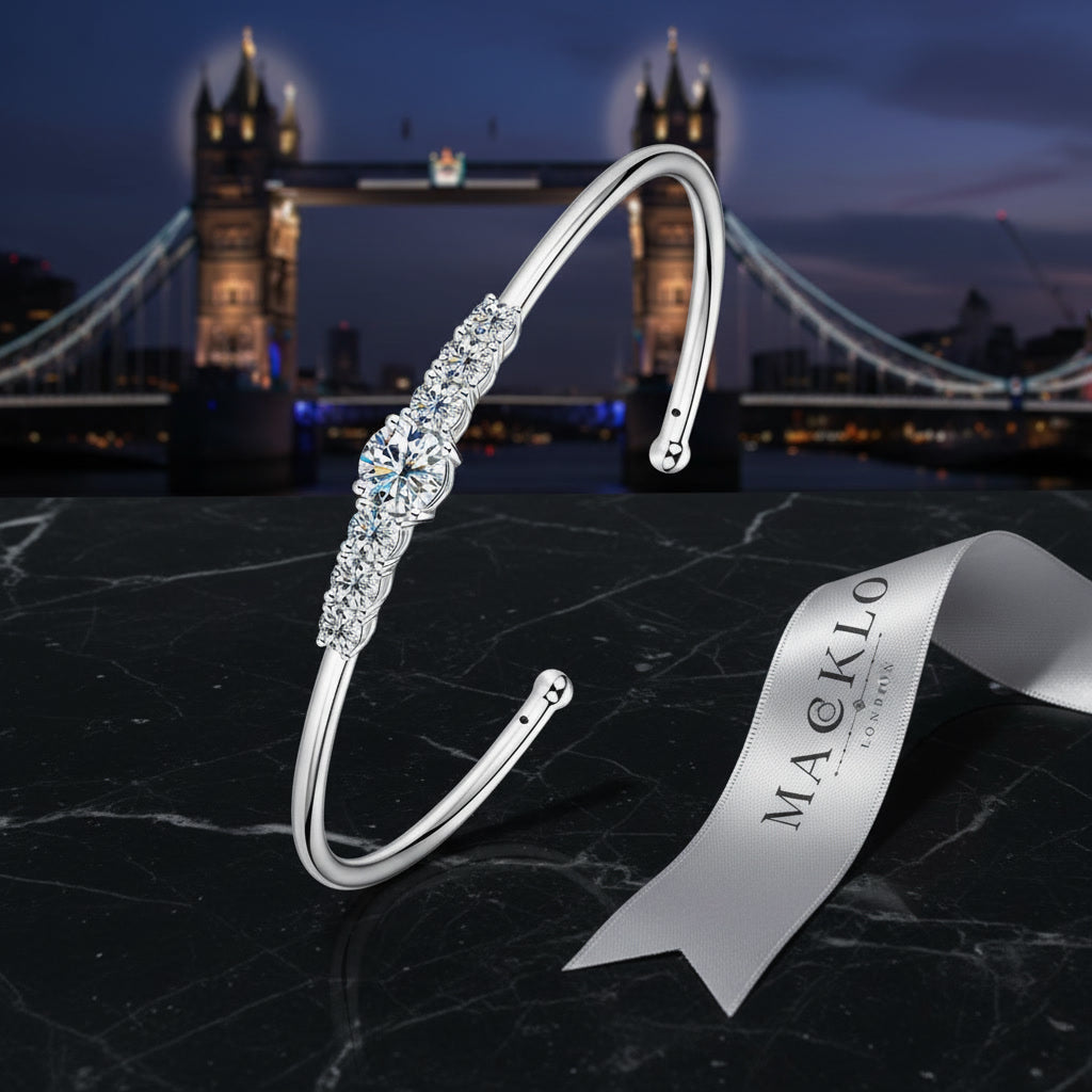 Moissanite Cuff Bracelet 3ct Sparkling – 925 Sterling Silver – The Mayfair Cuff | Macklo London