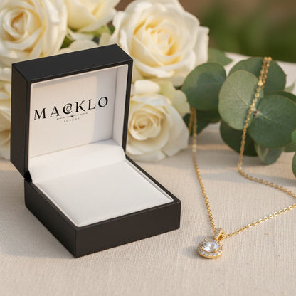 Moissanite Halo Pendant Necklace 1ct – 925 Sterling Silver – The Kensington Halo | Macklo London