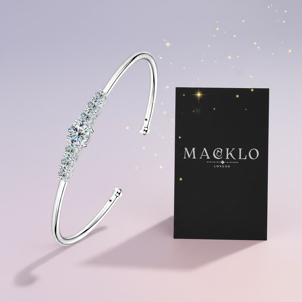 Moissanite Cuff Bracelet 3ct Sparkling – 925 Sterling Silver – The Mayfair Cuff | Macklo London
