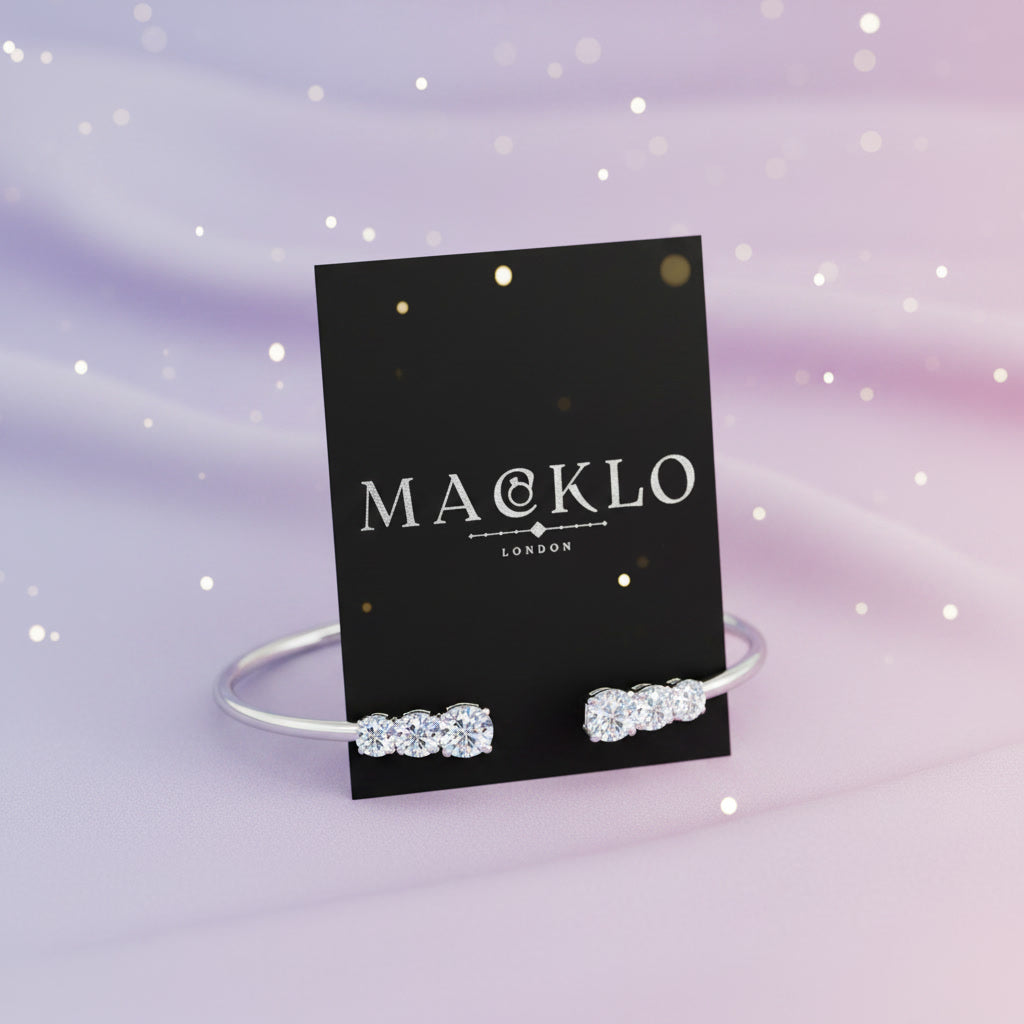 Moissanite Three Stone Bangle Bracelet 2.1ct – 925 Sterling Silver – The Kensington Bangle | Macklo London