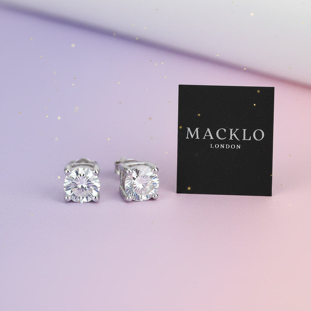 Moissanite Stud Earrings – 0.3ct to 2ct D Color VVS1, 925 Sterling Silver – The Mayfair Studs | Macklo London