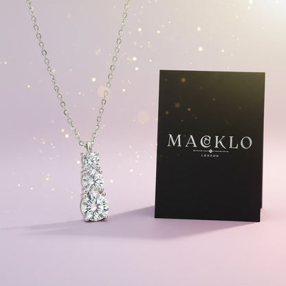 Moissanite 3 Stone Pendant Necklace 1.8ct – 925 Sterling Silver – The Kensington Trio | Macklo London