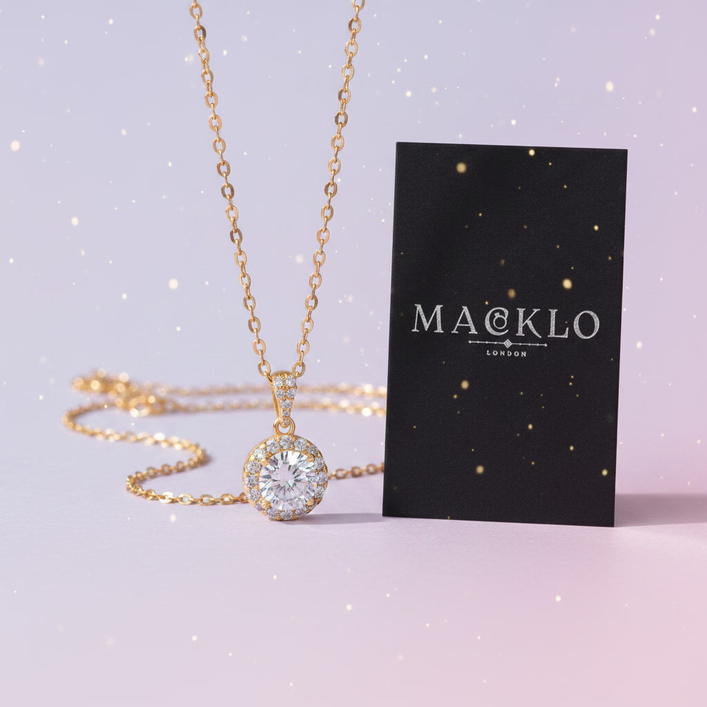 Moissanite Halo Pendant Necklace 1ct – 925 Sterling Silver – The Kensington Halo | Macklo London