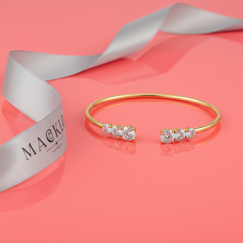 Moissanite Three Stone Bangle Bracelet 2.1ct – 925 Sterling Silver – The Kensington Bangle | Macklo London