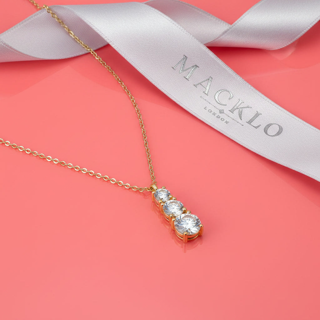 Moissanite 3 Stone Pendant Necklace 1.8ct – 925 Sterling Silver – The Kensington Trio | Macklo London