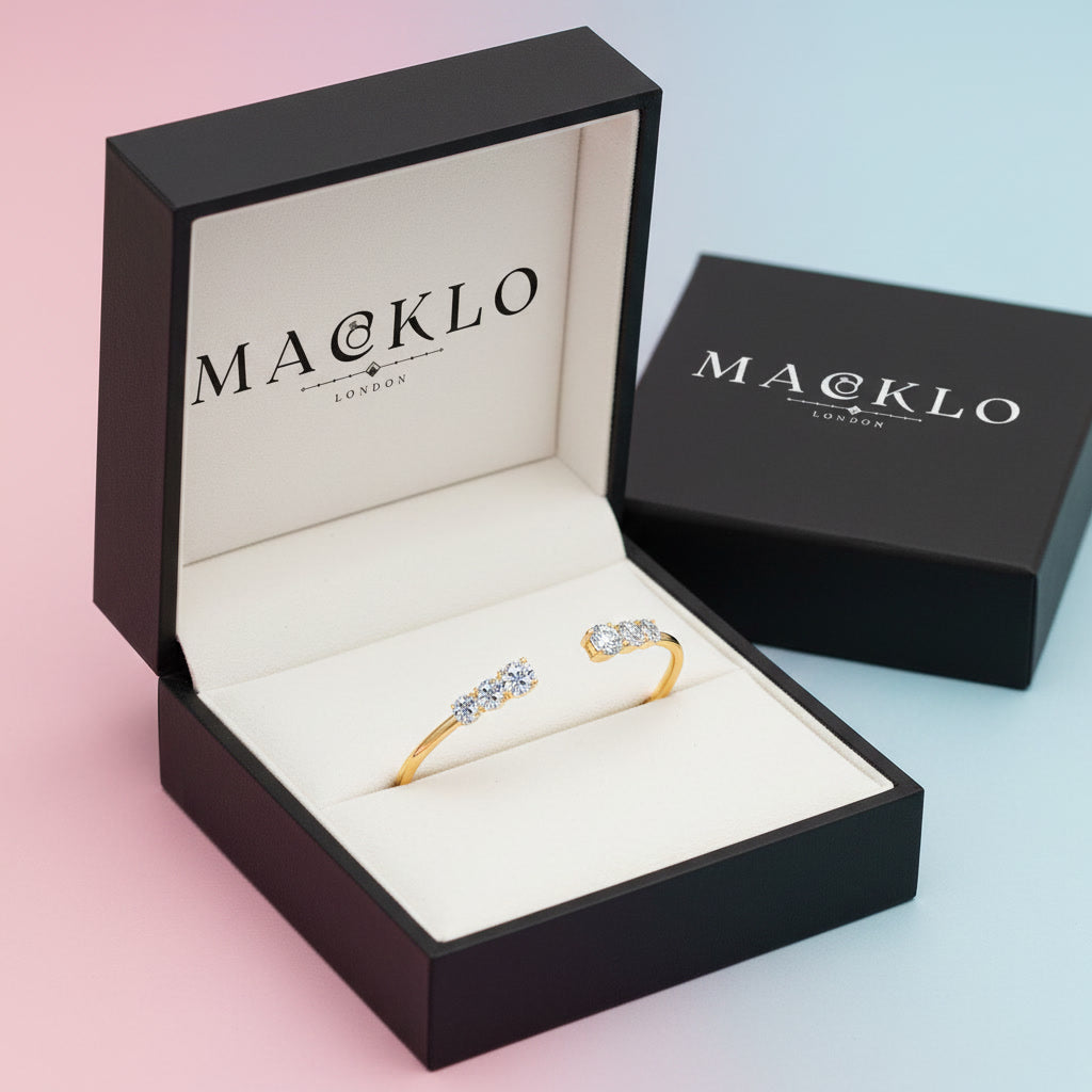 Moissanite Three Stone Bangle Bracelet 2.1ct – 925 Sterling Silver – The Kensington Bangle | Macklo London