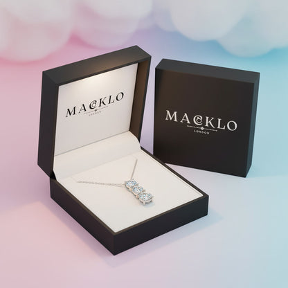 Moissanite 3 Stone Pendant Necklace 1.8ct – 925 Sterling Silver – The Kensington Trio | Macklo London