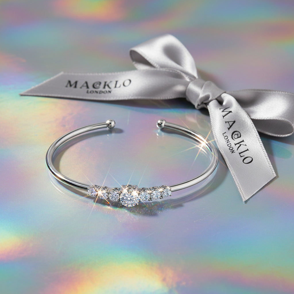 Moissanite Cuff Bracelet 3ct Sparkling – 925 Sterling Silver – The Mayfair Cuff | Macklo London
