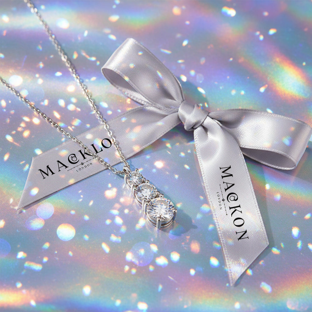 Moissanite 3 Stone Pendant Necklace 1.8ct – 925 Sterling Silver – The Kensington Trio | Macklo London