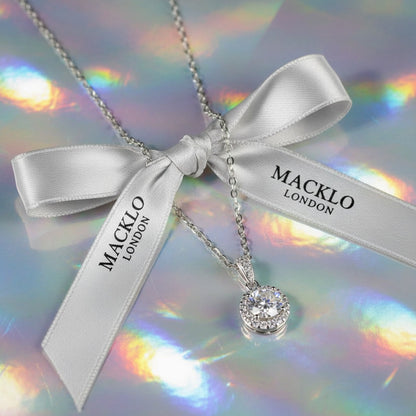 Moissanite Halo Pendant Necklace 1ct – 925 Sterling Silver – The Kensington Halo | Macklo London