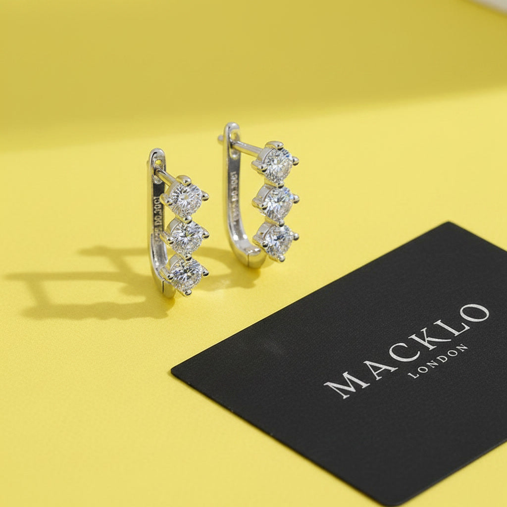 Moissanite U-Shape Hoop Earrings – 0.6ct D Color VVS1, 925 Sterling Silver – The Mayfair U | Macklo London