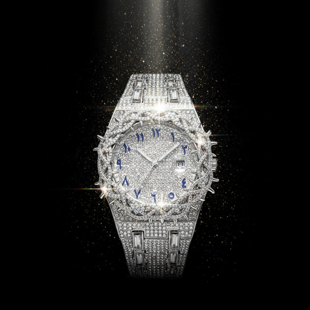 Iced Out Men's Watch – Full Diamond Hip Hop Luxury Quartz Watch with Date – Macklo London