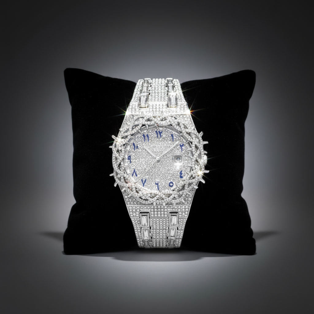 Iced Out Men's Watch – Full Diamond Hip Hop Luxury Quartz Watch with Date – Macklo London