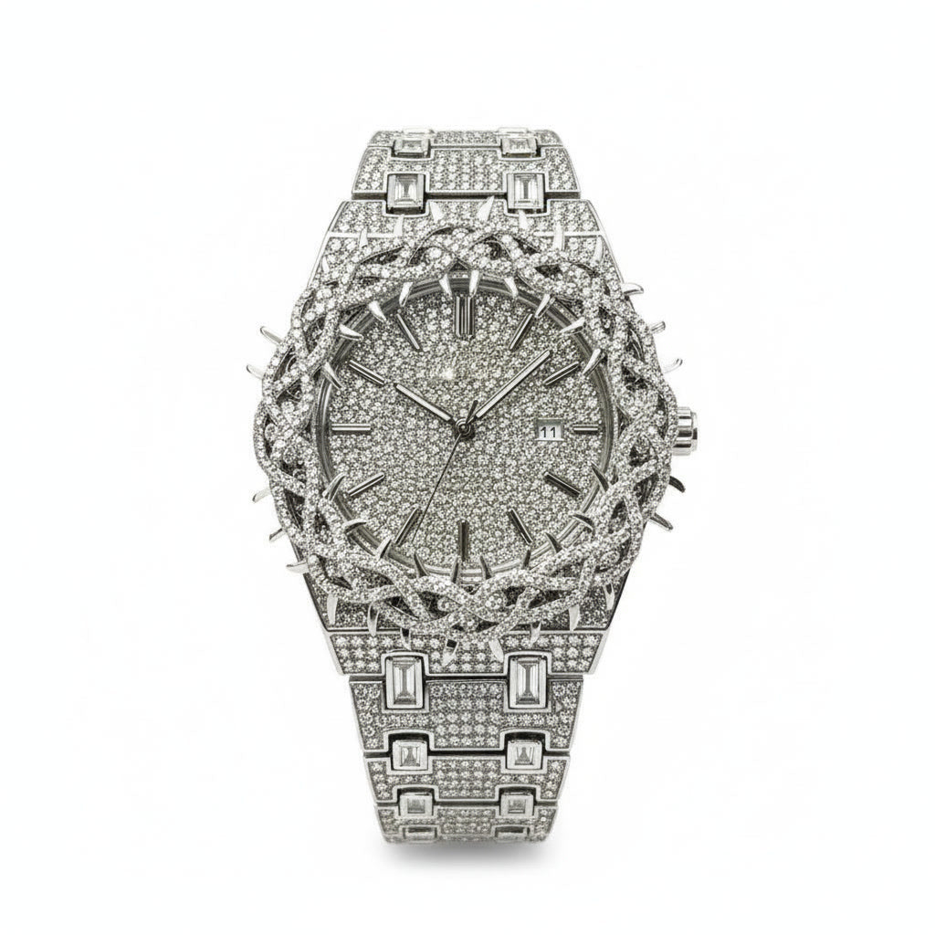 Iced Out Men's Watch – Full Diamond Hip Hop Luxury Quartz Watch with Date – Macklo London