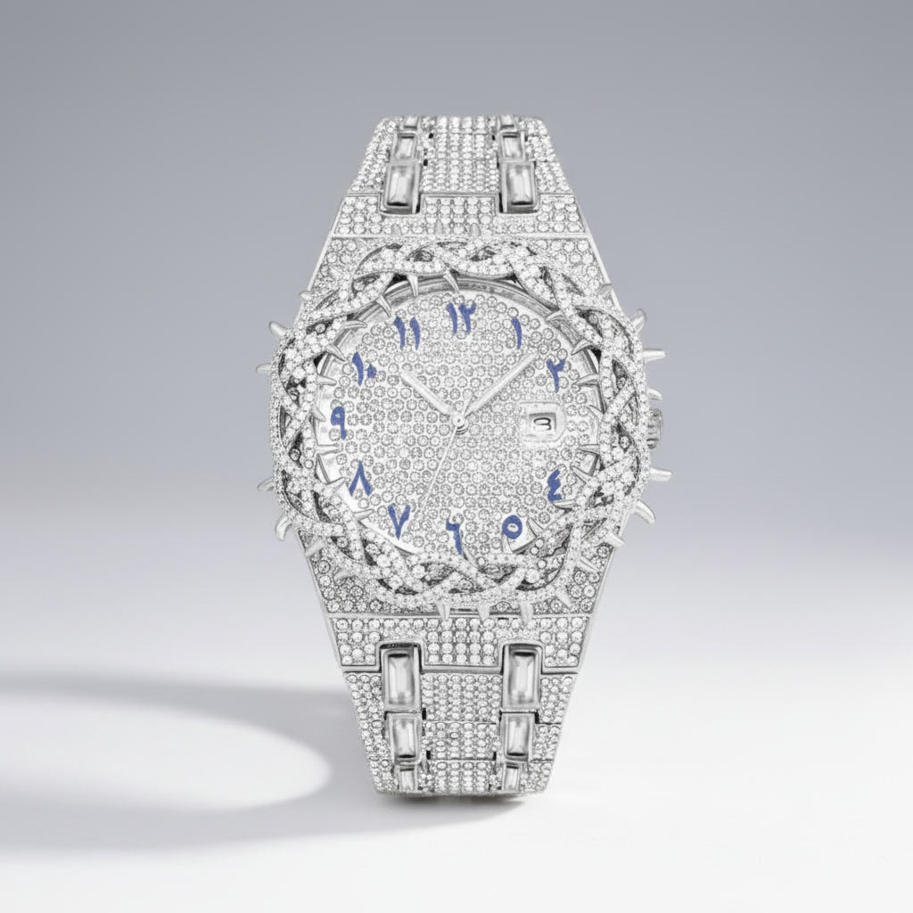 Iced Out Men's Watch – Full Diamond Hip Hop Luxury Quartz Watch with Date – Macklo London